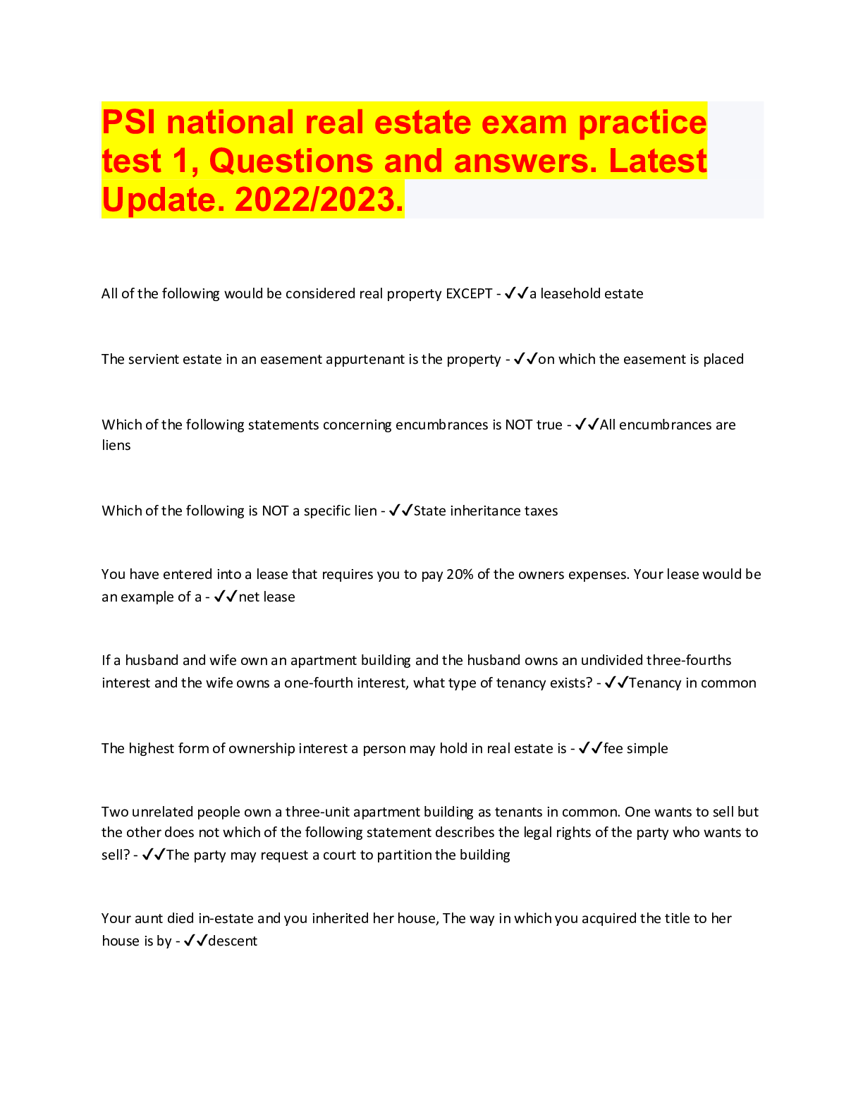what questions are on a real estate exam