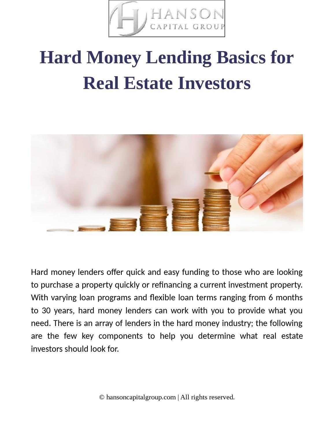 What is a hard money lender in real estate